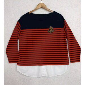 Lauren Ralph Lauren Striped Long Sleeve Top Red & Navy Blue Cotton